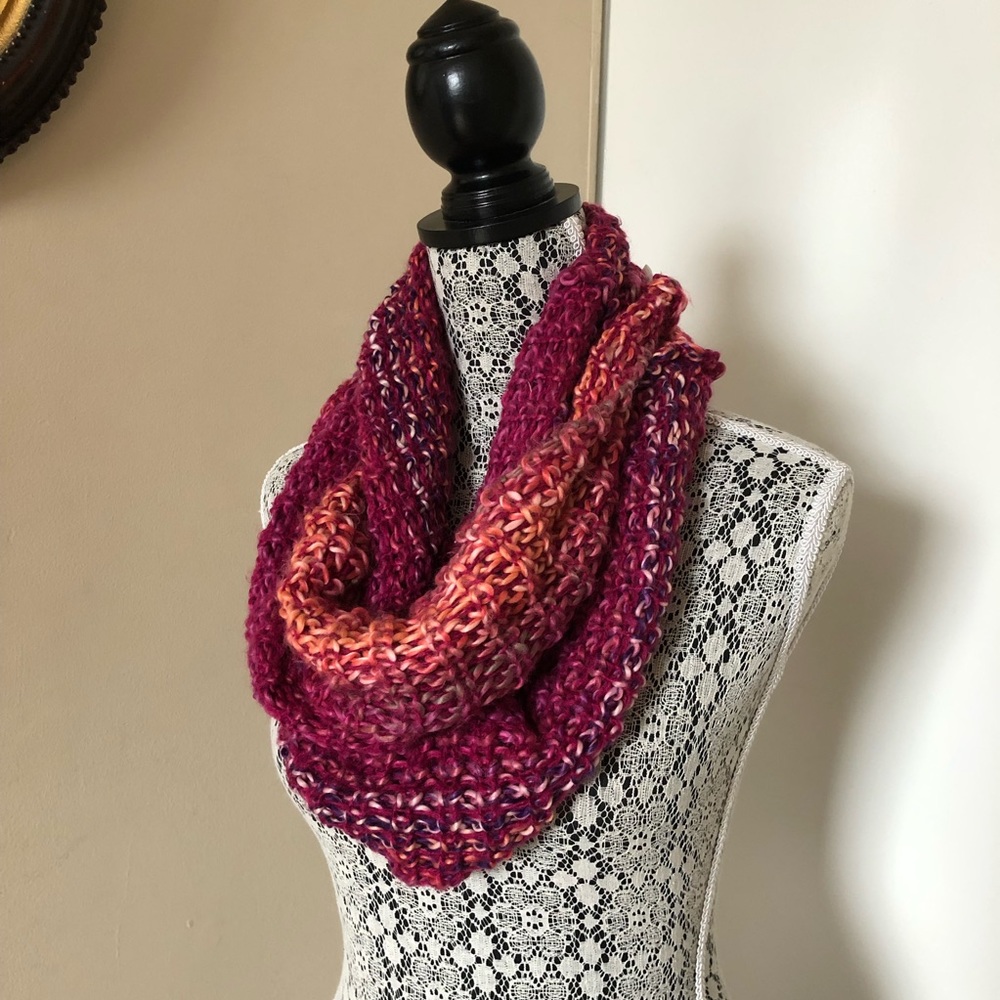 Collection Eighteen Fushsia Pink and Orange Knitted Infinity Scarf